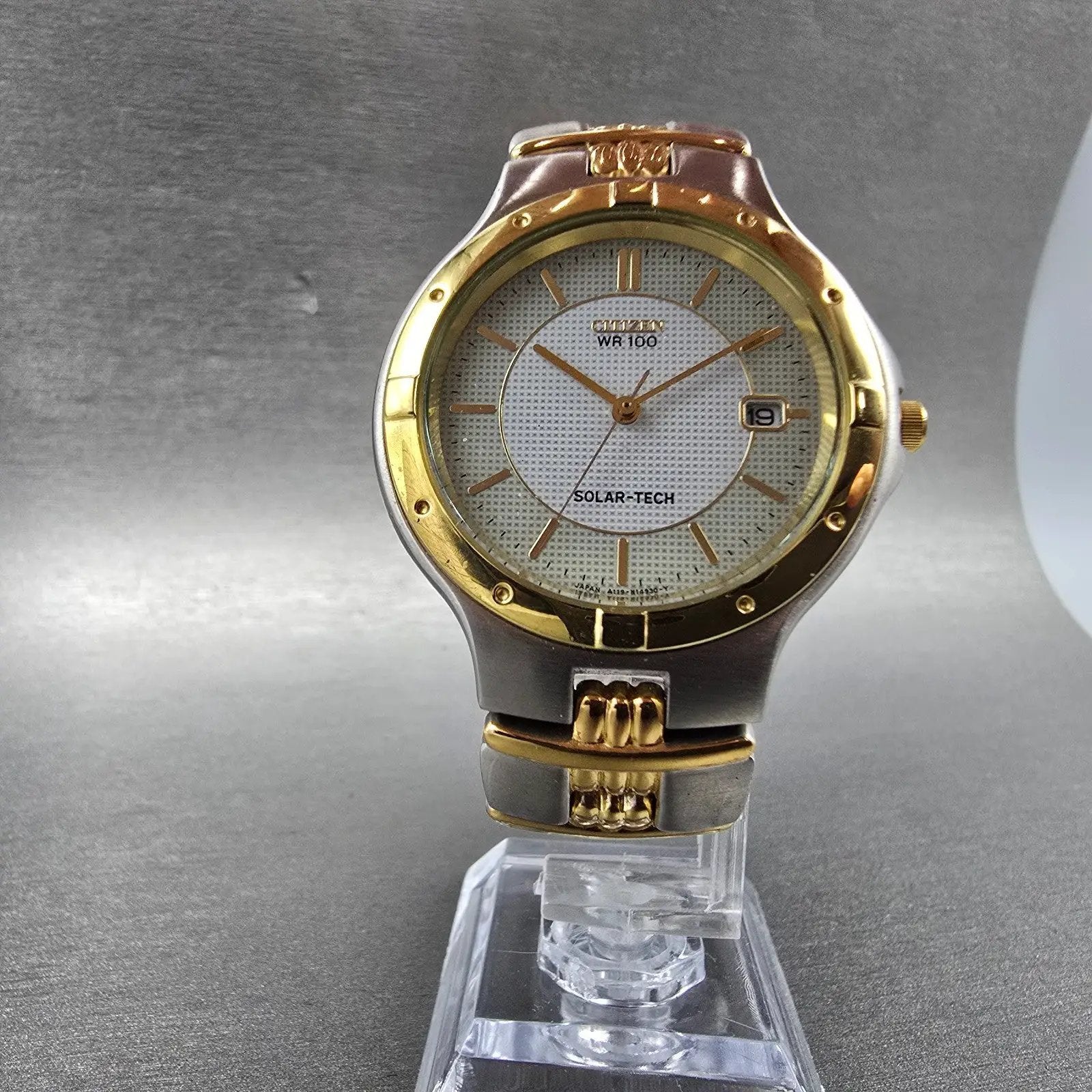 Citizen Eco-Drive Watch Men 37mm White Dial Two Tone Date A119-H08631 Runs5