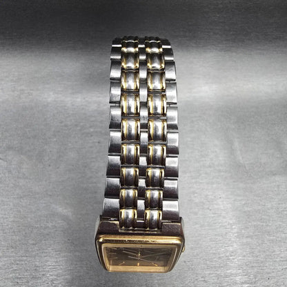 Seiko Tank Watch Men 28mm Gray Dial Two Tone Daydate Rectangle 7N33-5A09 NewBat4