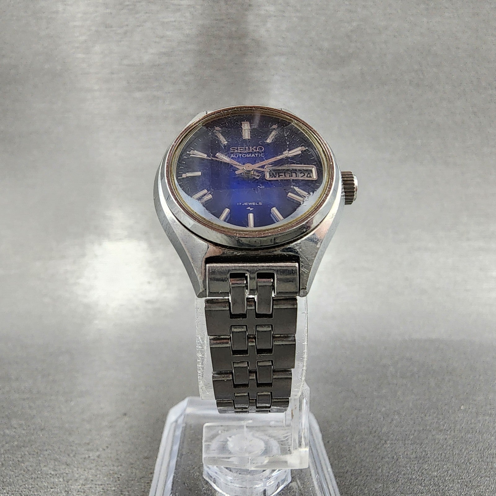 Seiko Automatic Watch Women 25mm Blue Dial Silver Tone Daydate 22060510 Runs6