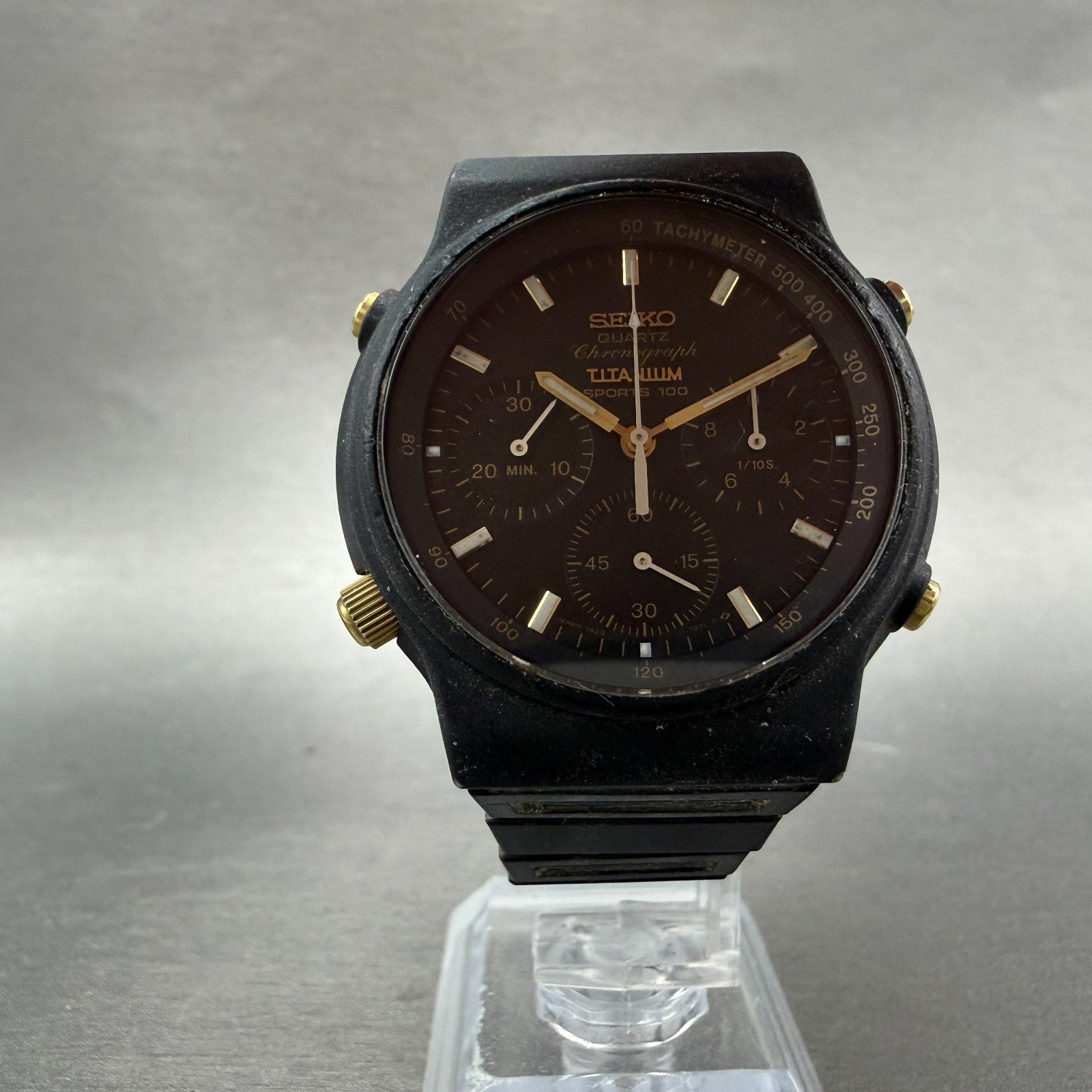 Seiko Chronograph Sport 100 Watch Men 39mm Black Dial Black Tone Titanium NewBat5