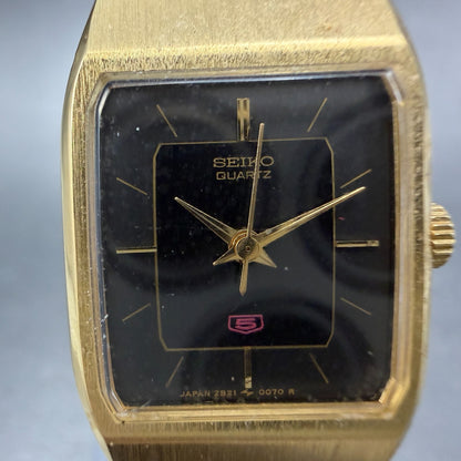 Seiko Tank Watch Women 18mm Black Dial Gold Tone Rectangle 2B21-5020 New Batt J71