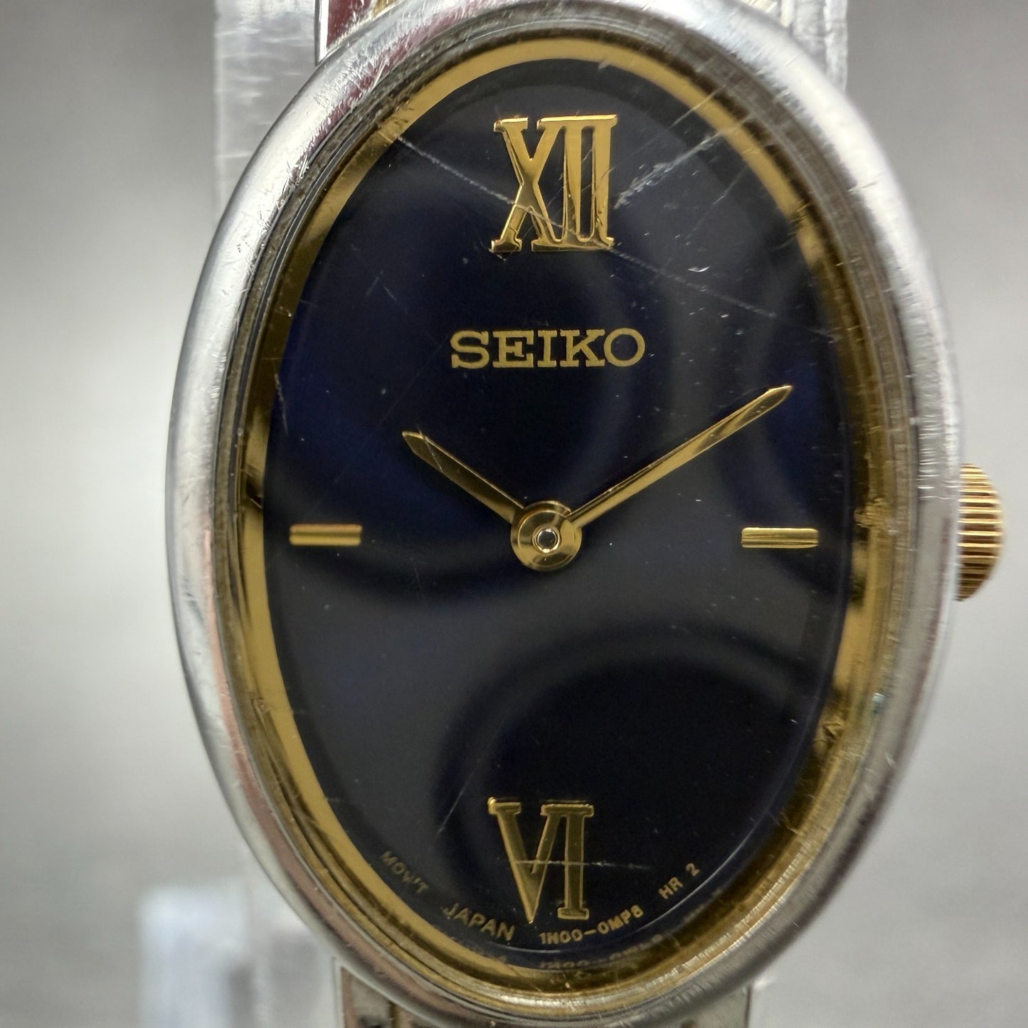 Seiko Watch Women 16mm Blue Dial Two Tone Oval Vintage 1N00-0HZ0 New Battery1