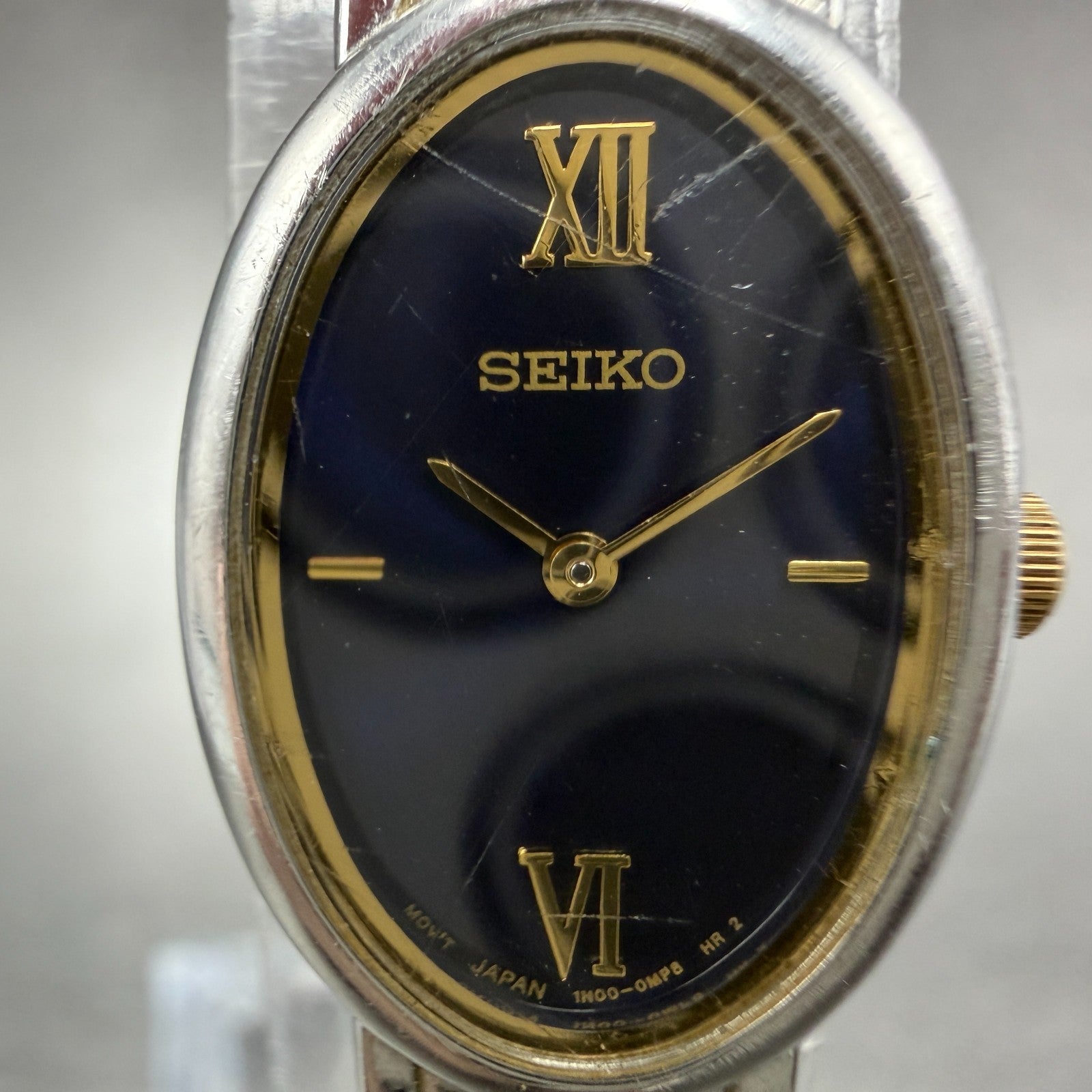 Seiko Watch Women 16mm Blue Dial Two Tone Oval Vintage 1N00-0HZ0 New Battery1