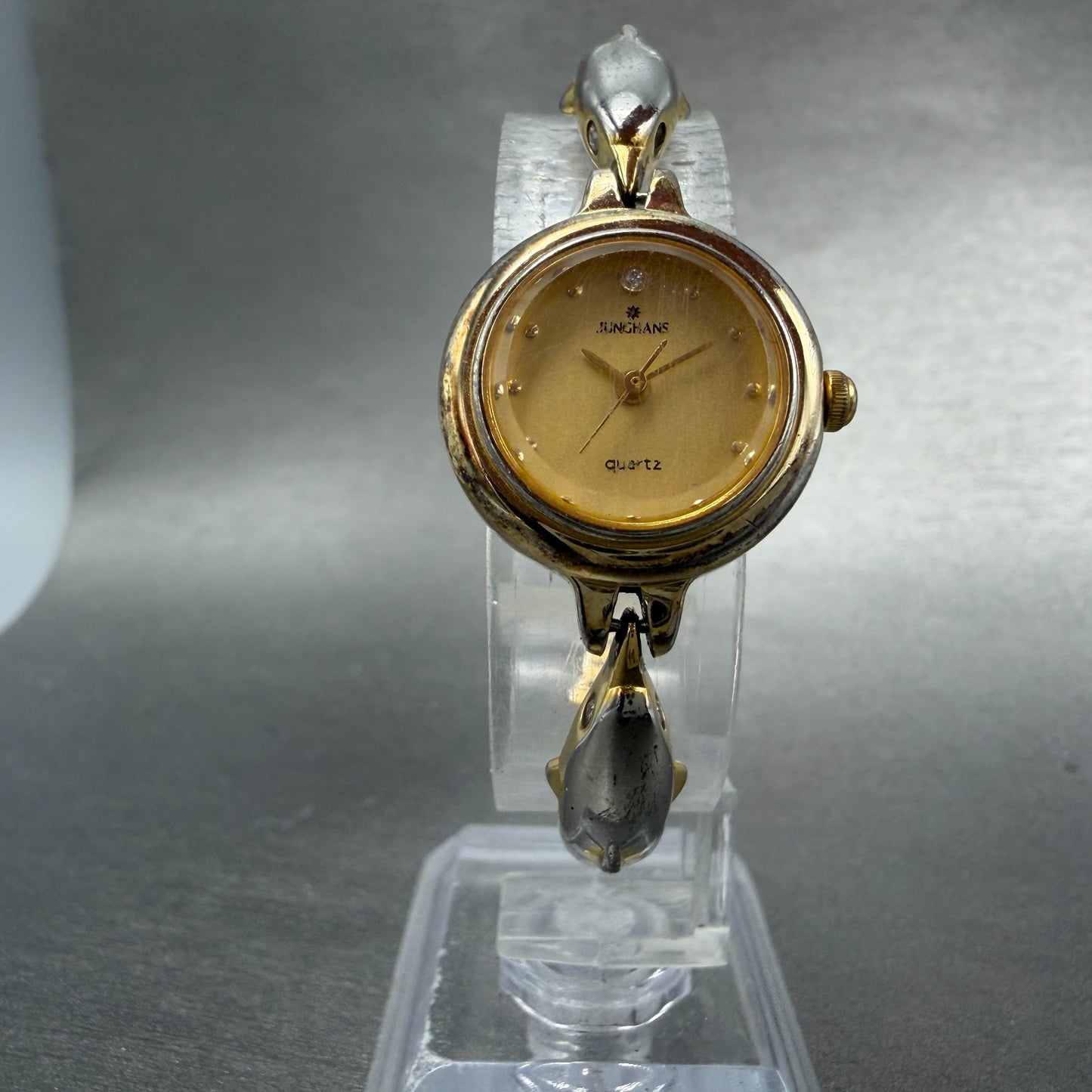 Junghans Watch Women 21mm Gold Dial Gold Tone Round Bangle New Battery5