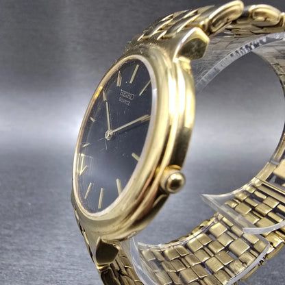 Seiko Watch Men 35mm Black Dial Gold Tone Round Bracelet VTG 7N00-7A70 PARTS3