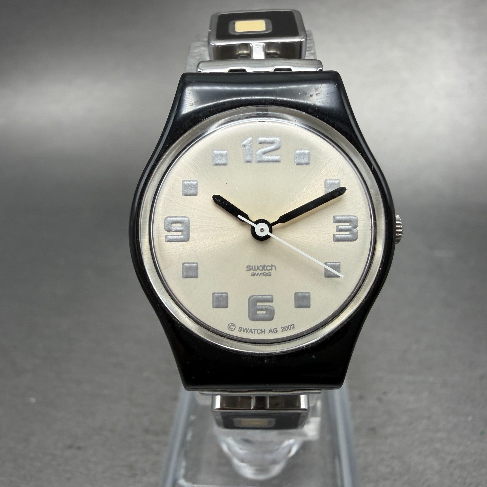 Swatch Cheeseboard Watch Women 25mm Silver Dial Black LB160G New Battery0