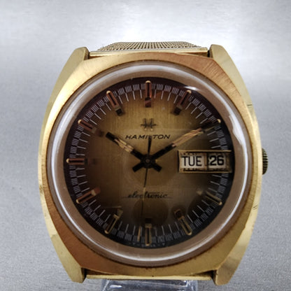 Hamilton Electronic Watch Men 37mm Brown Dial Gold Plated Round Daydate PARTS2