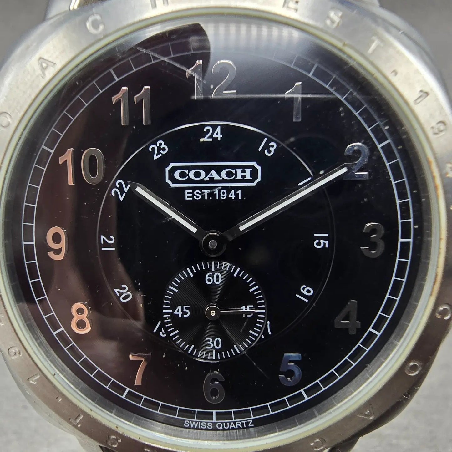 Coach Watch Men 42mm Black Dial Stainless Steel Small Seconds New Battery1