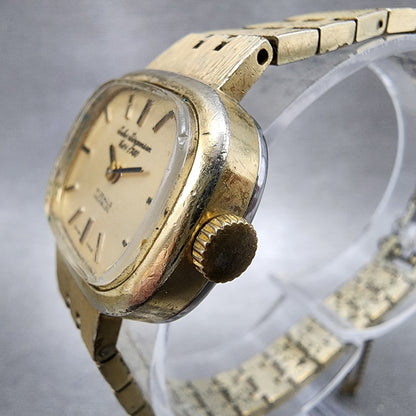 Jules Jurgenson Watch Women 25mm Gold Dial Gold Tone Manual Wind Runs READ!! VTG2