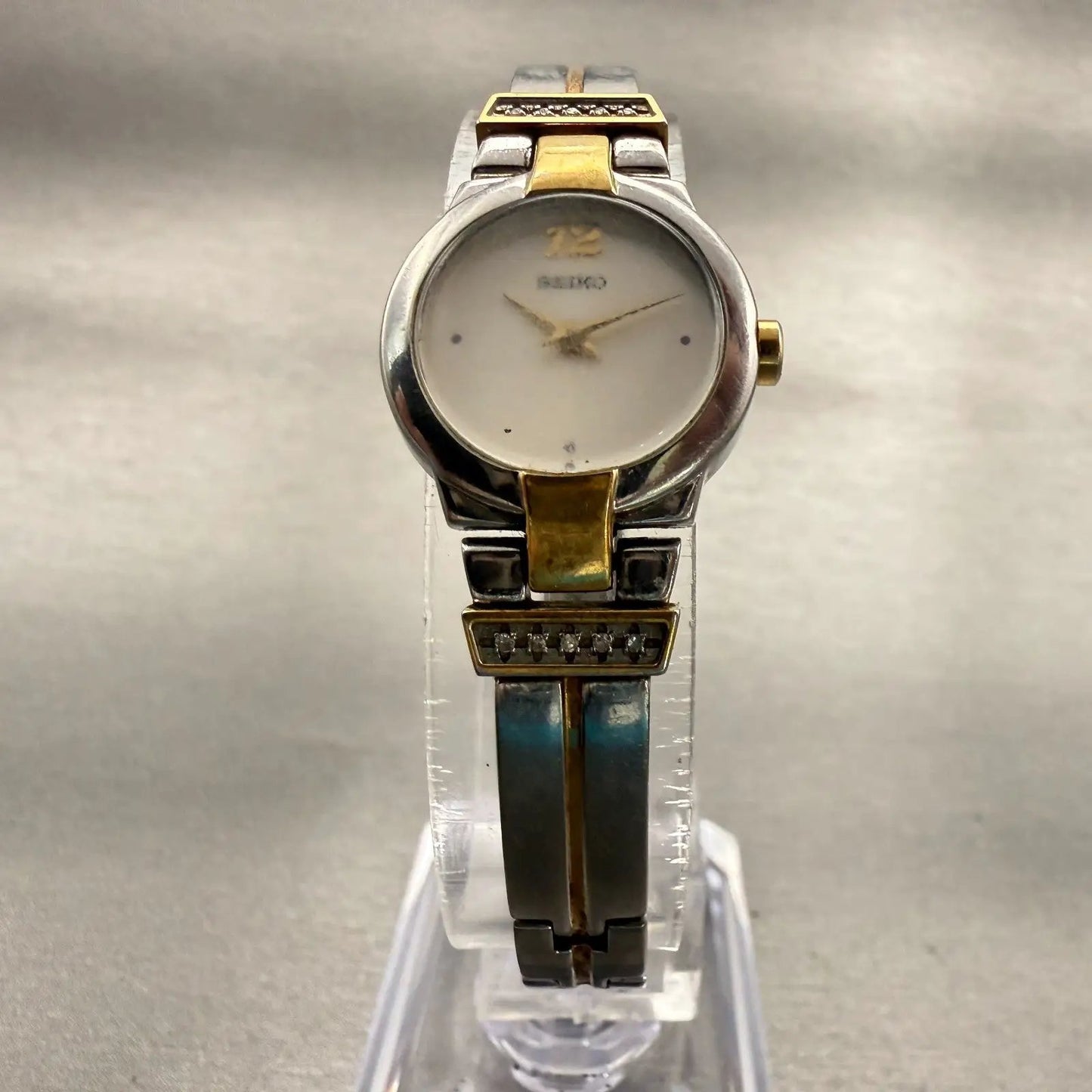 Seiko Watch Women 20mm White Dial Two Tone Round 1N00-0GM0 New Battery Vintage5
