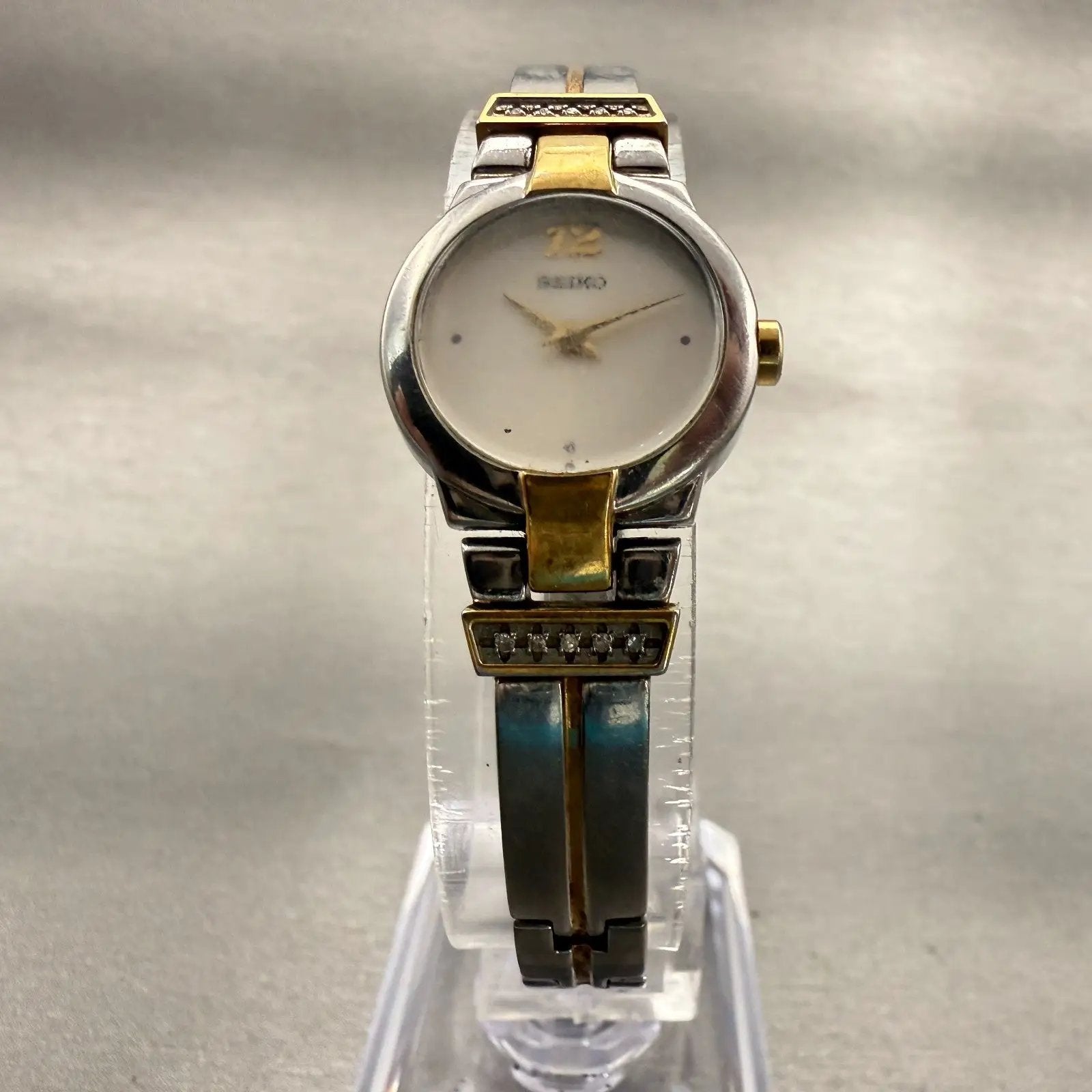 Seiko Watch Women 20mm White Dial Two Tone Round 1N00-0GM0 New Battery Vintage5
