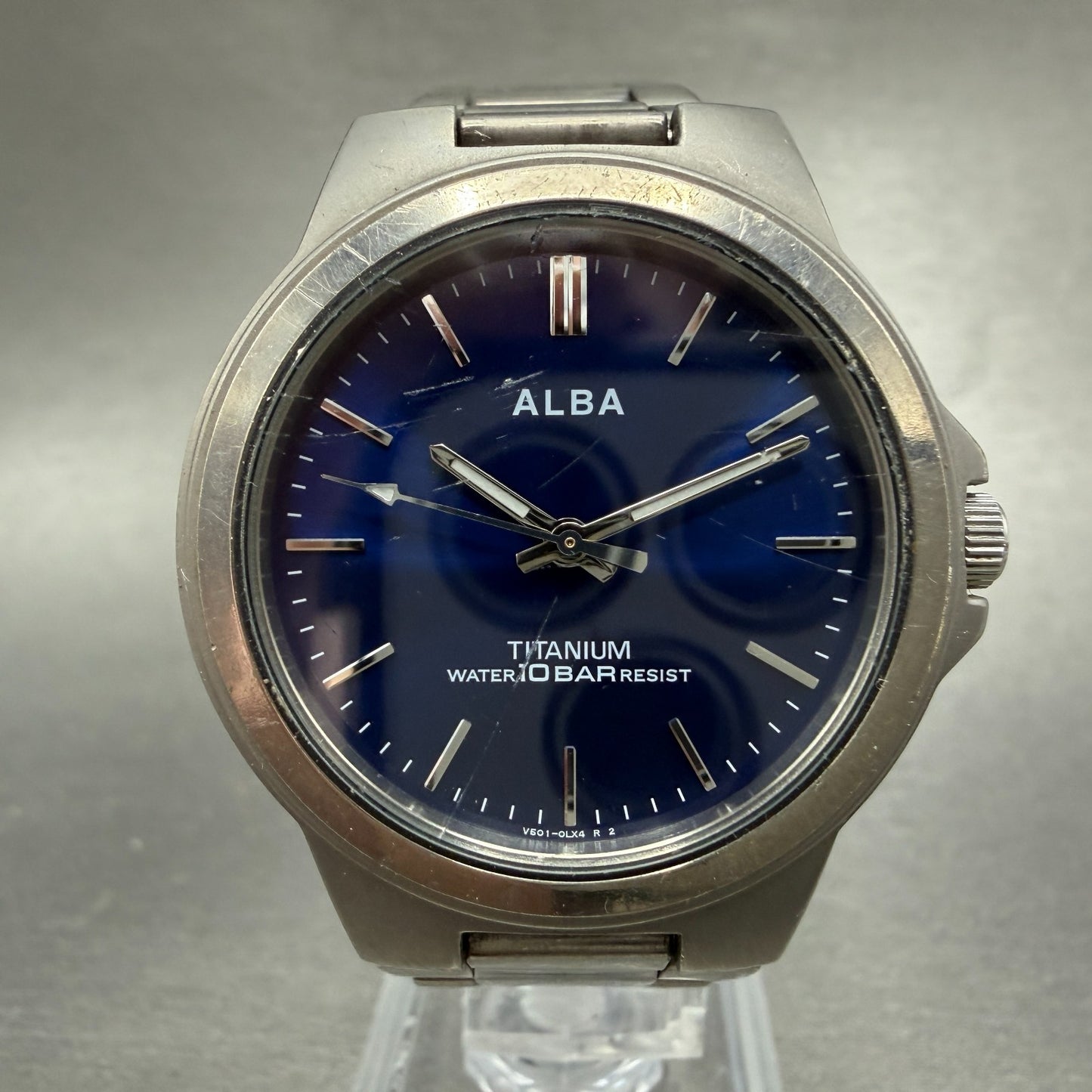 Seiko Alba Watch Men 35mm Blue Dial Titanium Round V501-0DN0 New Battery VTG0