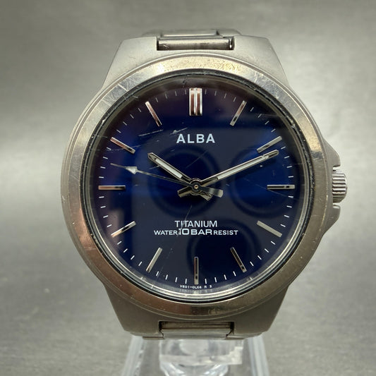 Seiko Alba Watch Men 35mm Blue Dial Titanium Round V501-0DN0 New Battery VTG0