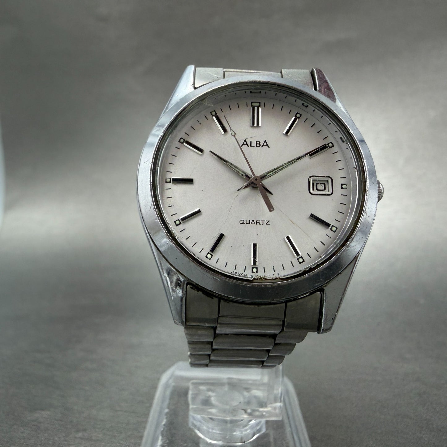 Seiko Alba Watch Men 34mm Silver Dial Silver Tone Date V532-7b50 New Battery GT95