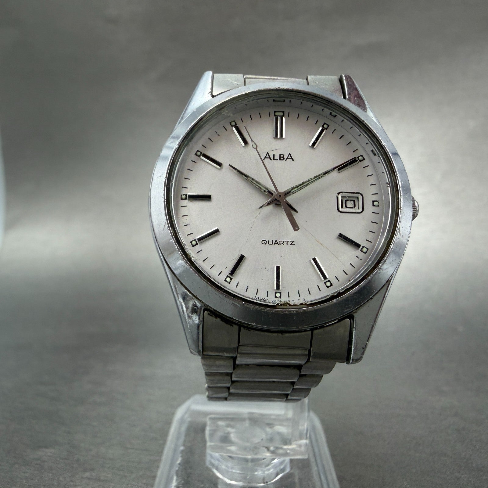 Seiko Alba Watch Men 34mm Silver Dial Silver Tone Date V532-7b50 New Battery GT95