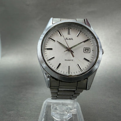 Seiko Alba Watch Men 34mm Silver Dial Silver Tone Date V532-7b50 New Battery GT95