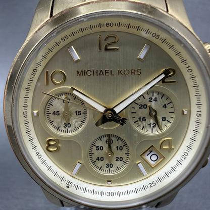 Michael Kors Runway Chronograph Watch Women 38mm Champagne Dial Gold Tone NewBat1