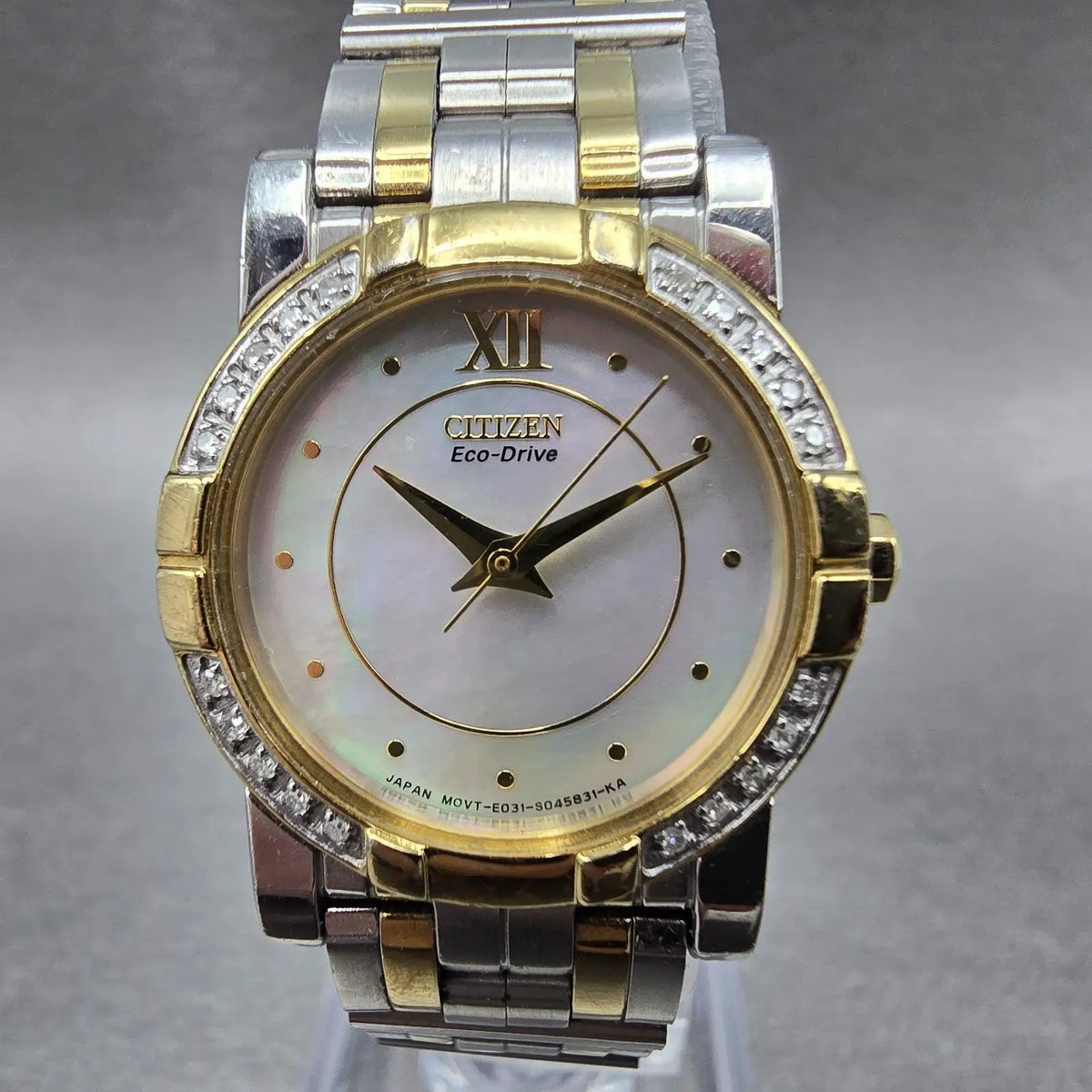 Citizen Eco-Drive Elektra Watch Women 24mm MOP Dial Two Tone Diamonds Round Runs0
