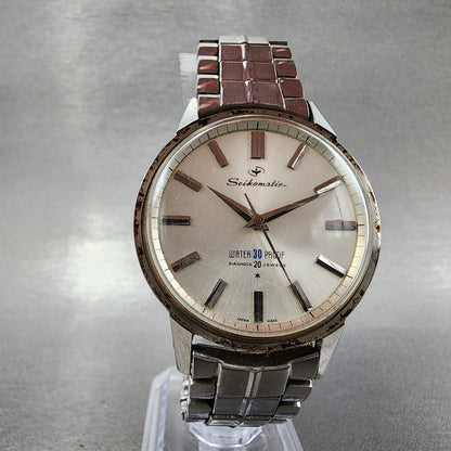 Seiko Seikomatic Watch Men 36mm Silver Dial Silver Tone J13044 Runs READ!!!