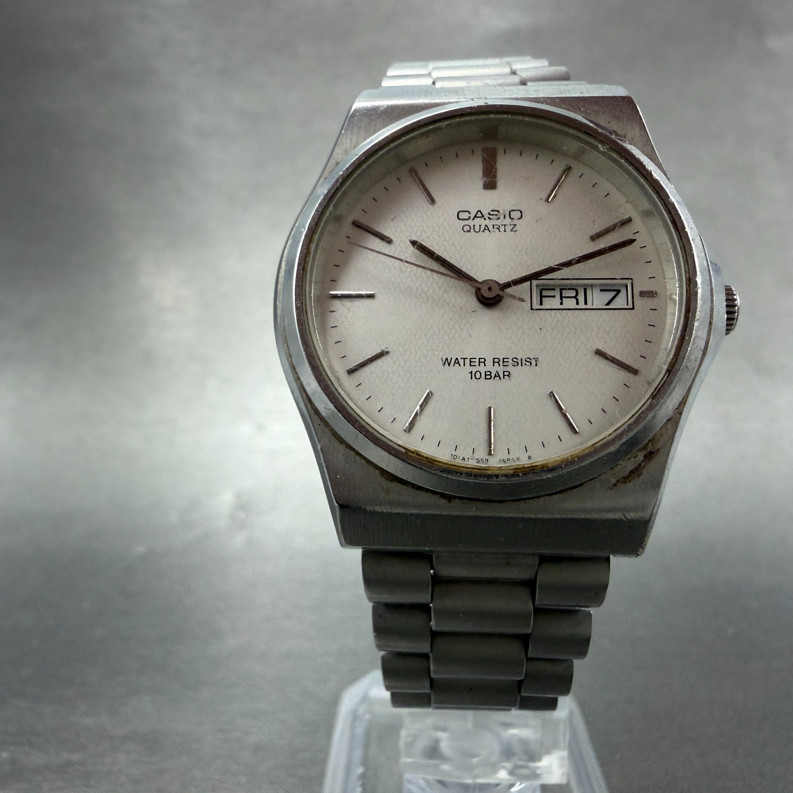 Casio Watch Men 34mm Silver Dial Silver Tone Daydate Round MMW-80 PARTS6