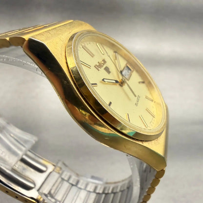 Seiko Pulsar Watch Men 34mm Champagne Dial Gold Tone Daydate V348-7009 New Battl3