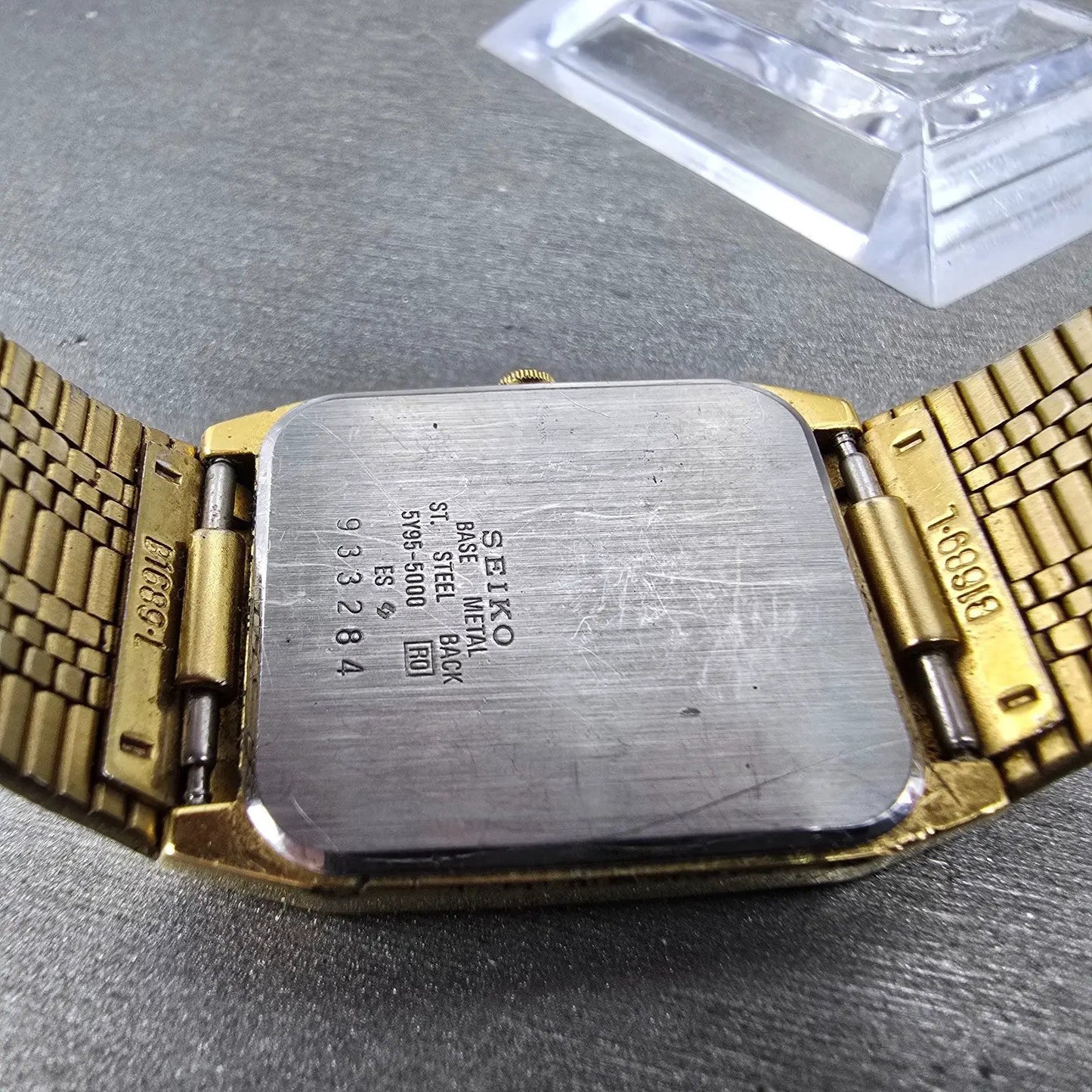 Seiko SX Tank Watch Men 26mm Champagne Dial Gold Tone Rectangle 5Y95-5009 PARTS10