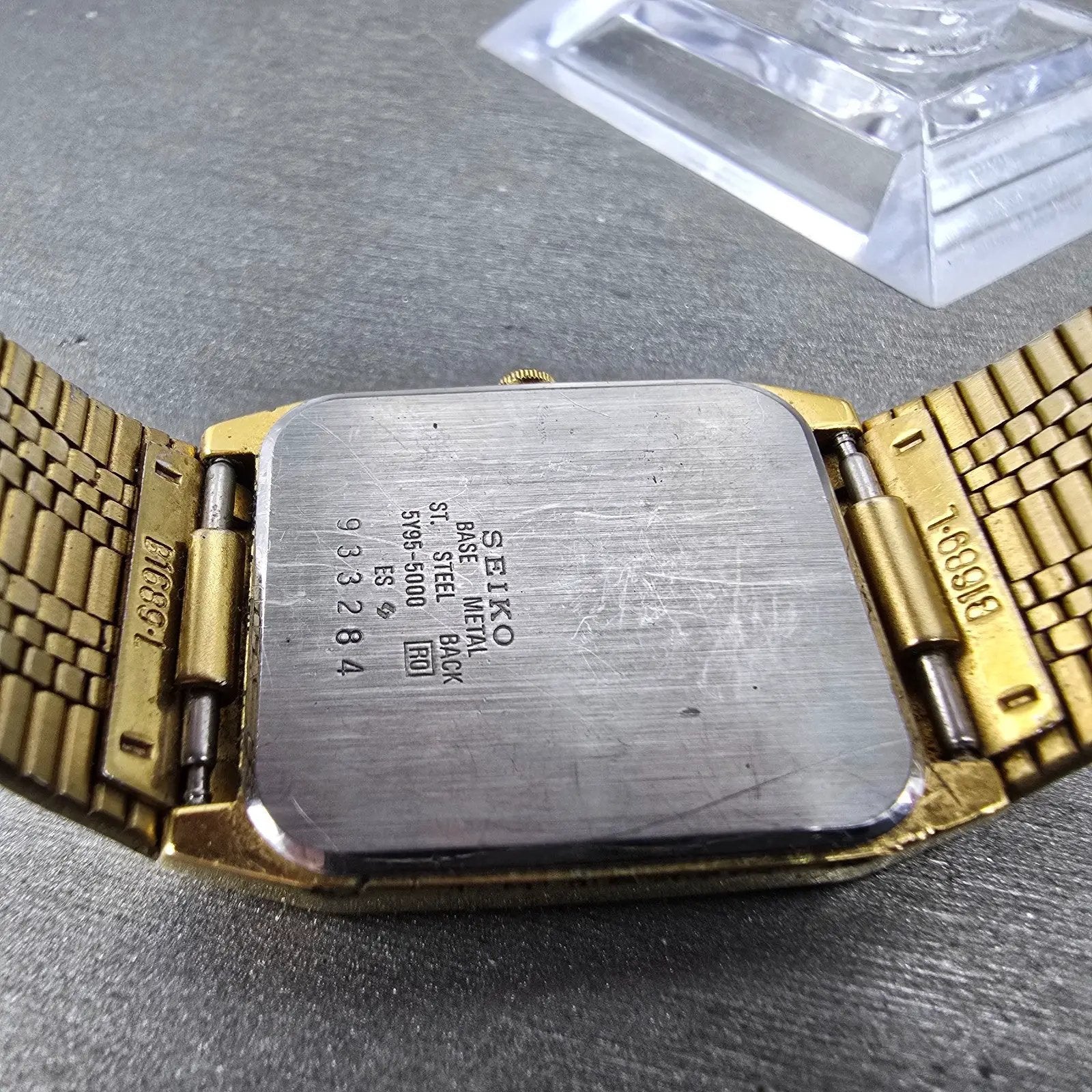 Seiko SX Tank Watch Men 26mm Champagne Dial Gold Tone Rectangle 5Y95-5009 PARTS10