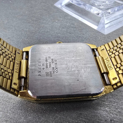 Seiko SX Tank Watch Men 26mm Champagne Dial Gold Tone Rectangle 5Y95-5009 PARTS10