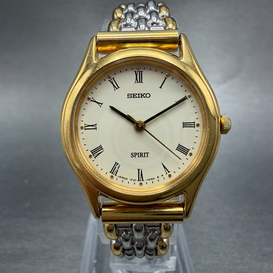 Seiko Spirit Watch Women 25mm Cream dial Two Tone Round 1F21-0J70 New Battery0