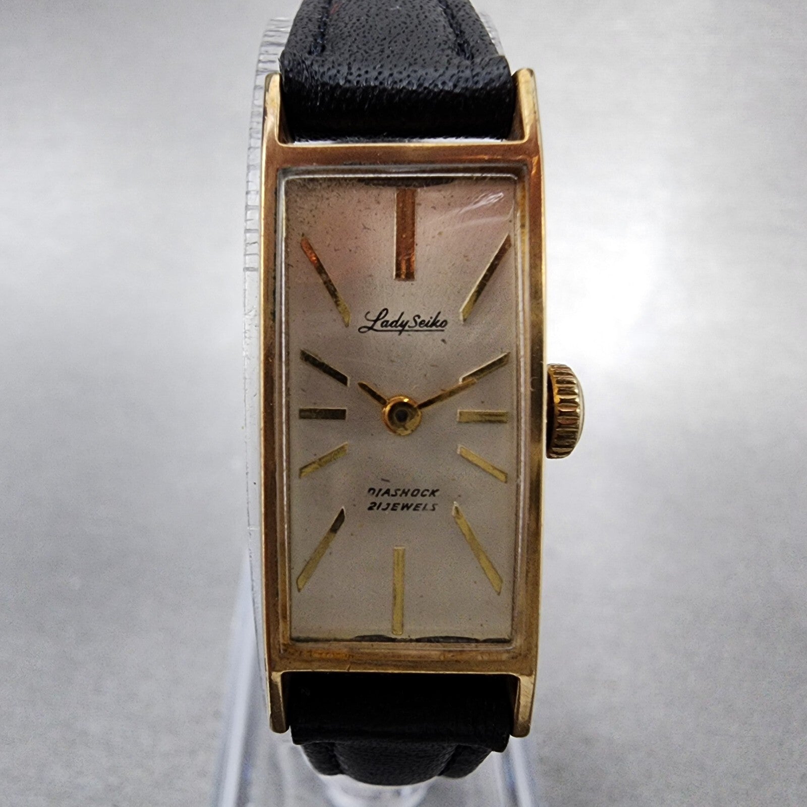 Seiko Lady Seiko Tank Watch Women 14mm Silver Dial Gold Tone Manual 4045H Runs2
