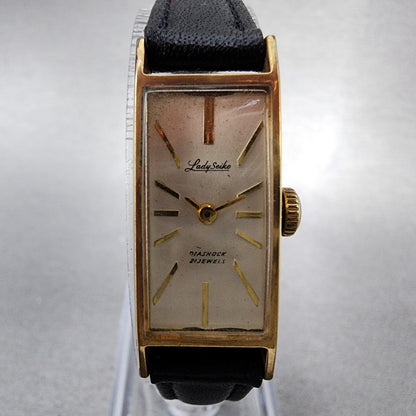Seiko Lady Seiko Tank Watch Women 14mm Silver Dial Gold Tone Manual 4045H Runs2