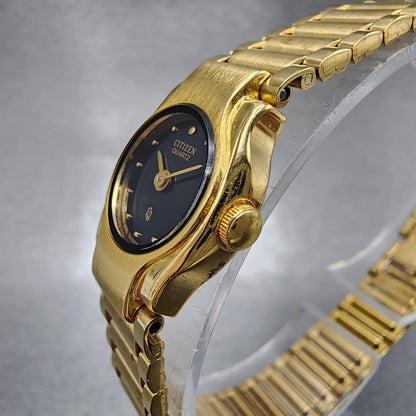 Citizen CQ Watch Women 17mm Black Dial Gold Tone Round 3220S10034 New Battery2