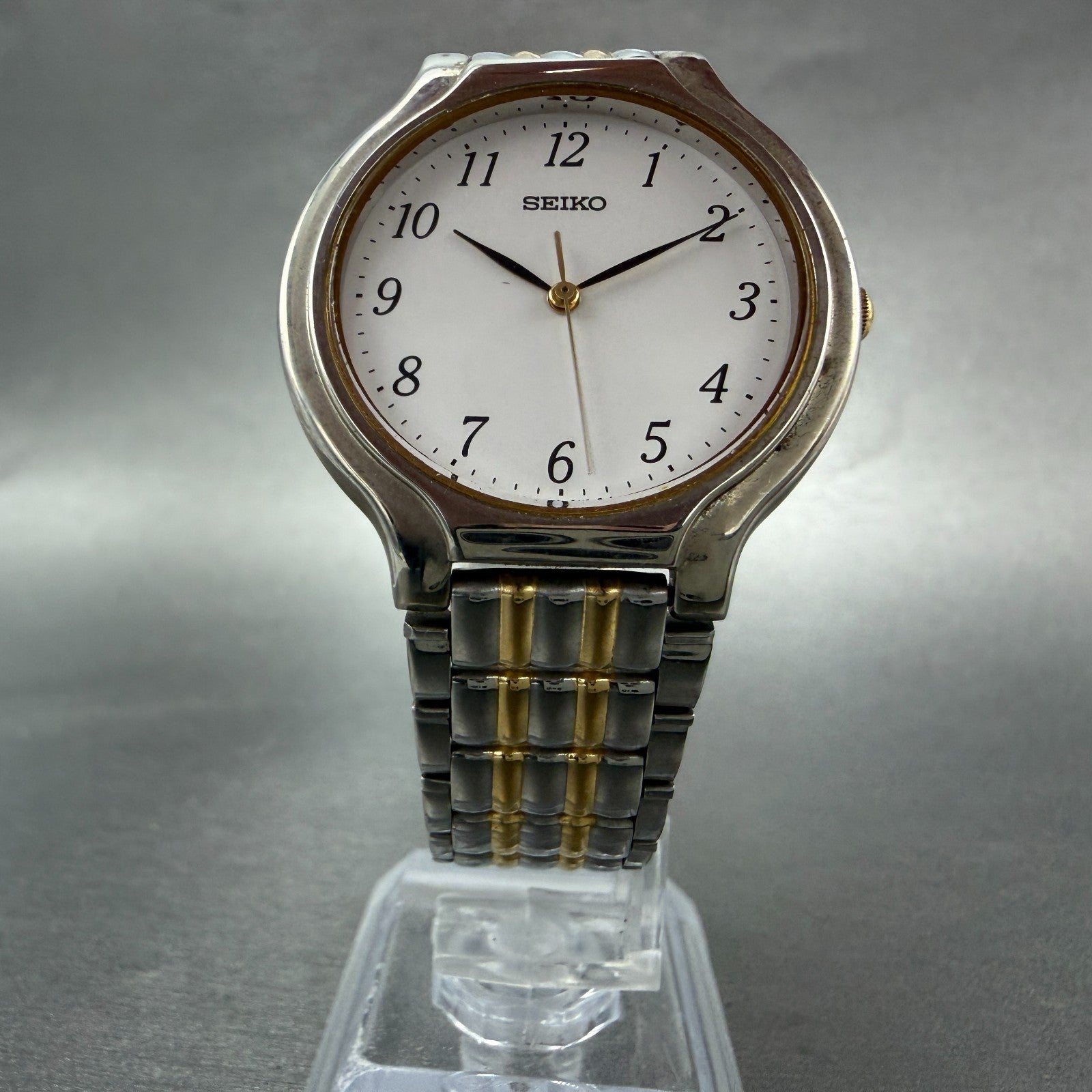 Seiko Watch Men 34mm White Dial Two Tone Round 7N01-6G90 New Battery Vintage5