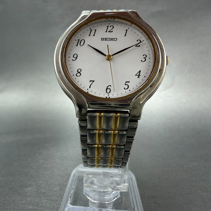 Seiko Watch Men 34mm White Dial Two Tone Round 7N01-6G90 New Battery Vintage5