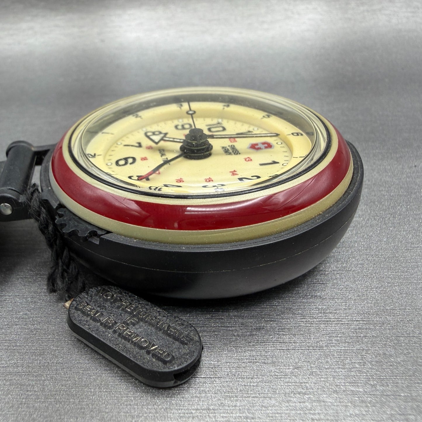 Victorinox Swiss Army Travel Alarm Clock Cream Dial Black Round 65mm PARTS4