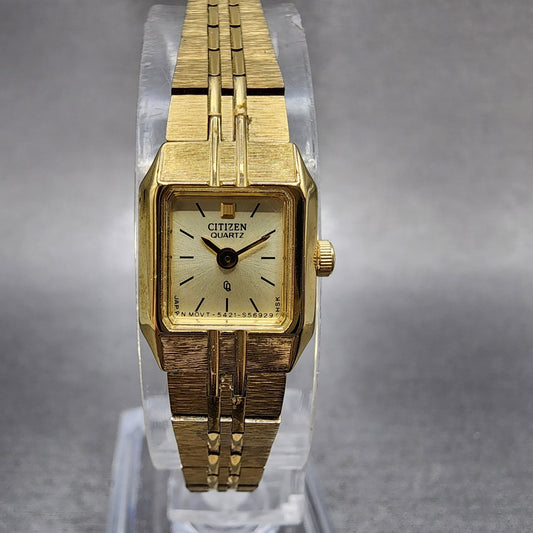Citizen CQ Tank Watch Women 13mm Champagne Dial Gold Tone Octagon New Battery0