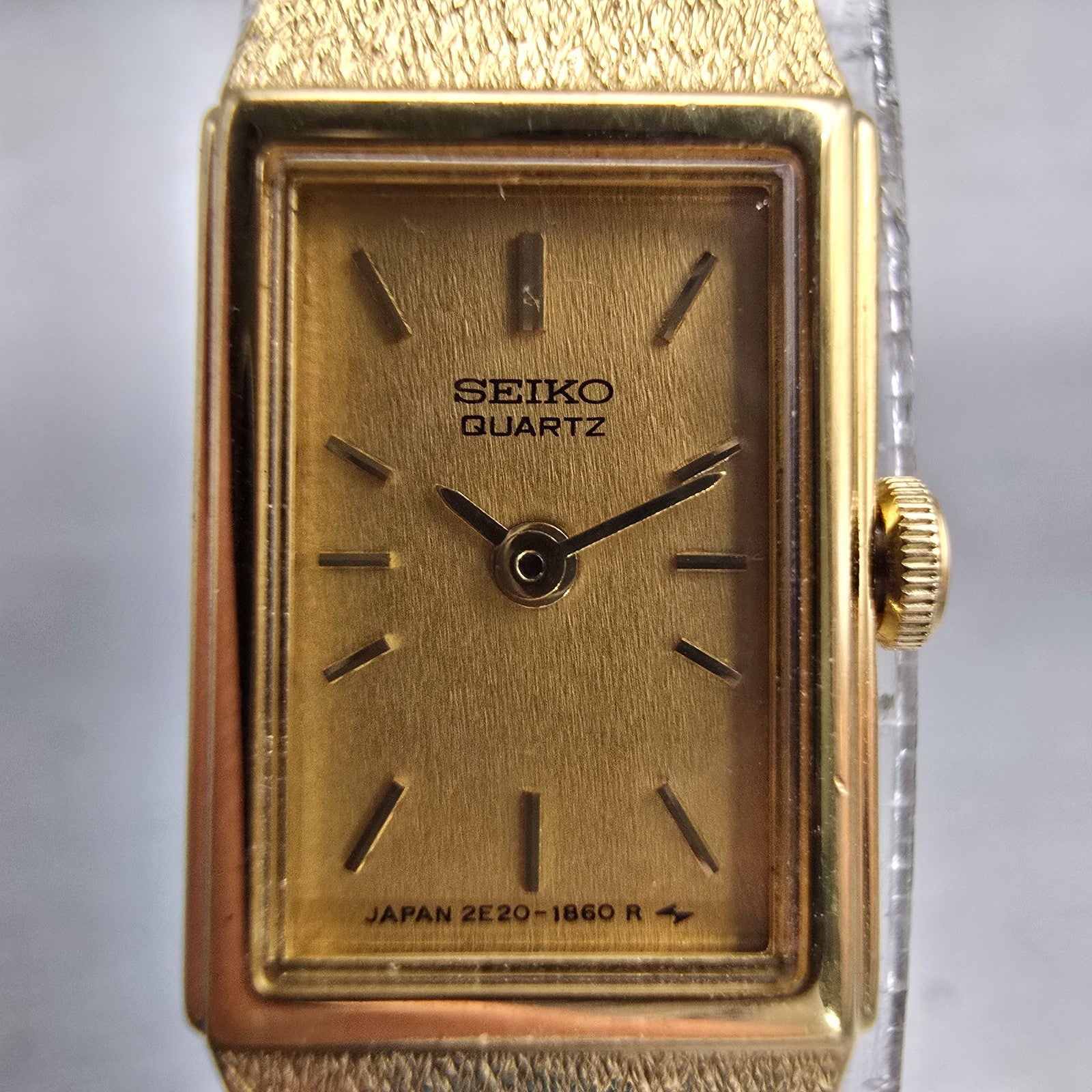 Seiko Watch Women 12mm Gold Dial Gold Tone Rectangle 2E20-6479 New Battery VTG1