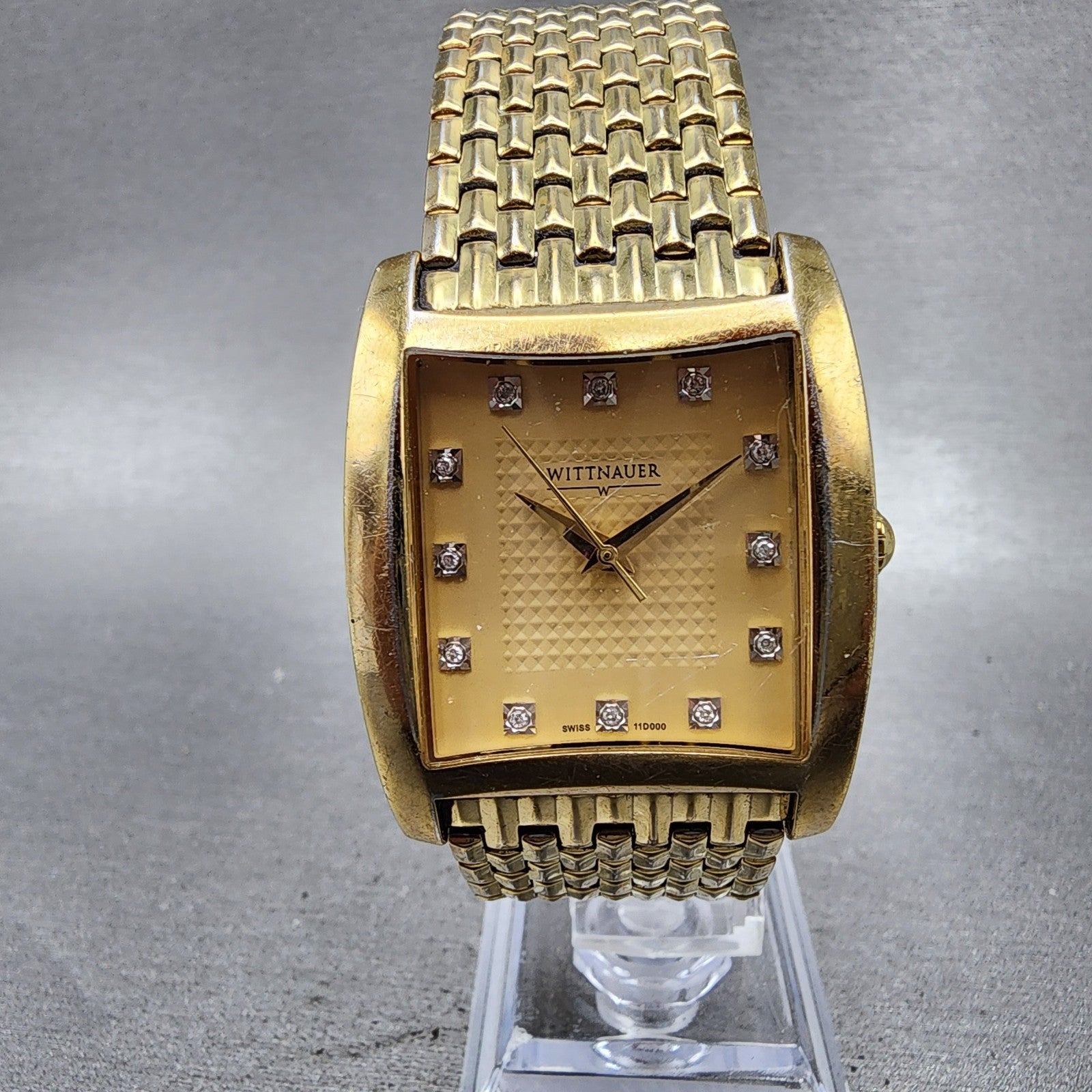 Wittnauer Tank Watch Men 32mm Gold Dial Gold Tone Rectangle 11D000 PARTS0