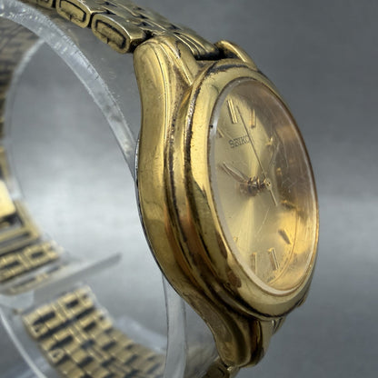 Seiko Watch Women 24mm Champagne Dial Gold Tone Round V7012K00 New Battery3