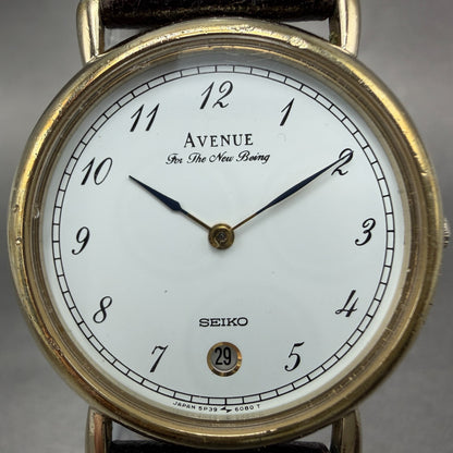 Seiko Avenue Watch Unisex 32mm White Dial Gold Tone Date 5P39-6070 New Battery1