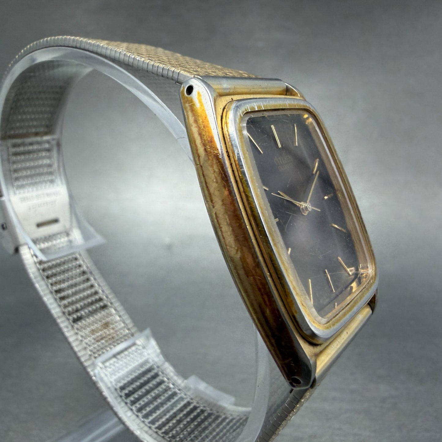 Citizen CQ Tank Watch Men 28mm Brown Dial Gold Tone Rectangle 4-213734 Newbat3
