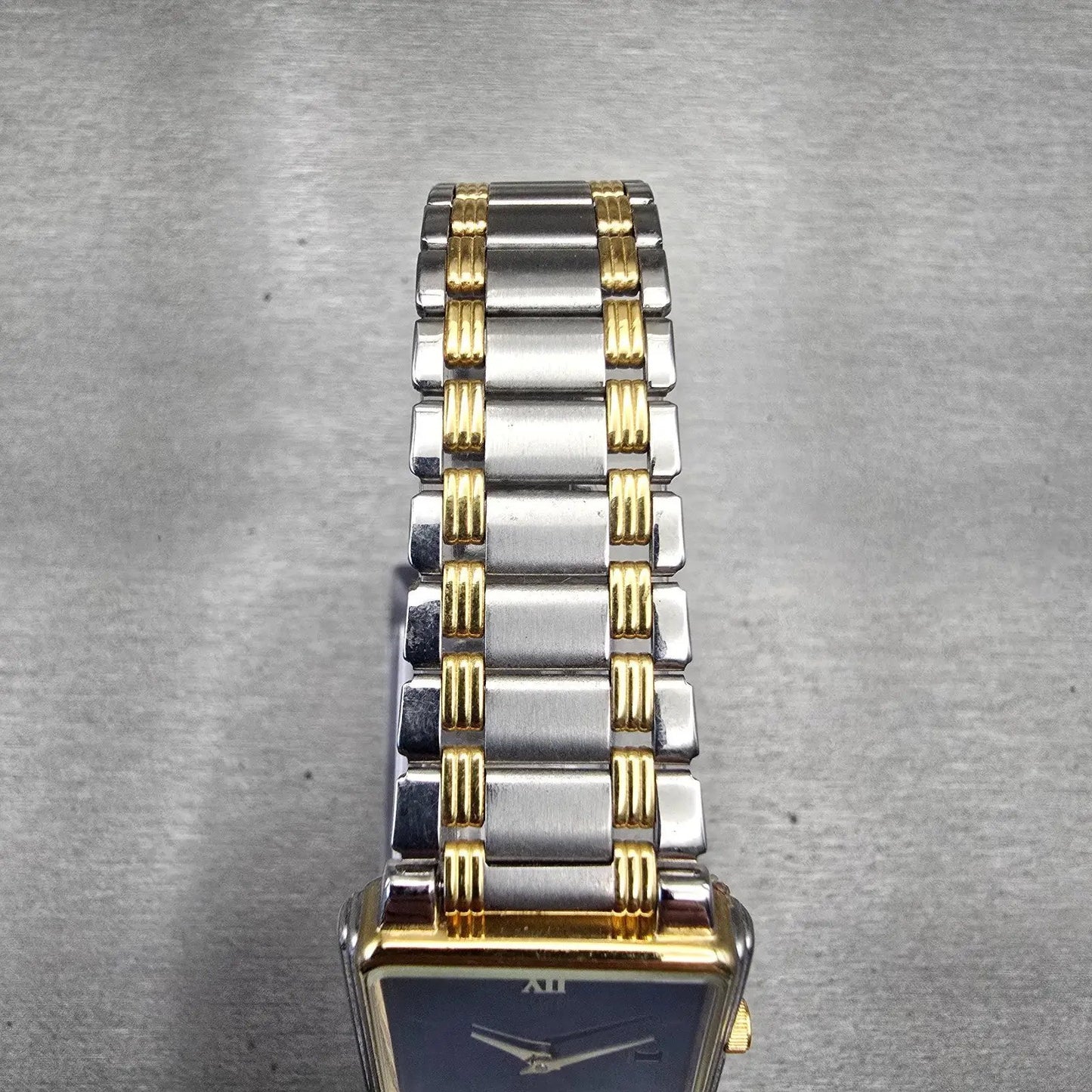 Citizen Tank Watch Men 25mm Black Dial Two Tone Date Rectangle 6015 New Battery4