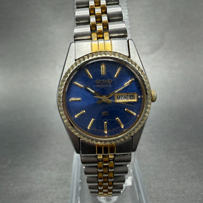 Seiko SQ Watch Women 24mm Blue Dial Two Tone Daydate Round New Battery ABHS0