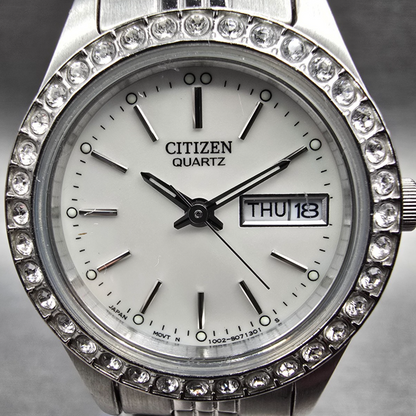 Citizen Watch Women 26mm MOP Dial Silver Daydate Crystal 1002-S044448 New Batt1