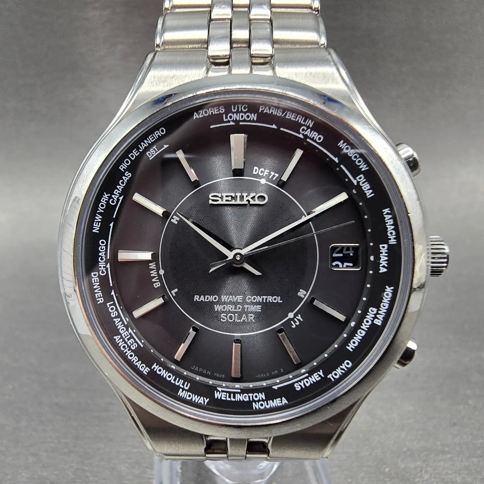 Seiko World Time Solar Watch Men 39mm Black Dial SteelAtomic 7B25-0AG0 READ!!!!!0