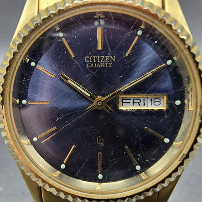 Citizen CQ President Watch Men 35mm Blue Gold Tone Daydate 1102-R12543 PARTS2