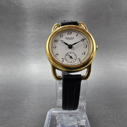 Gruen Watch Women 23mm White Dial Gold Tone Small Seconds Round New Battery5