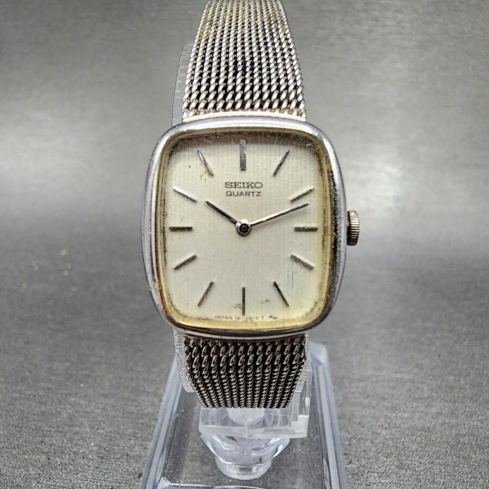 Seiko Tank Watch Women 19mm White Dial Silver Tone Rectangle 165259 New Batt0