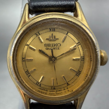 Seiko Watch Women 21mm Champagne Dial Gold Tone Round V401-0920 New Battery VTG1