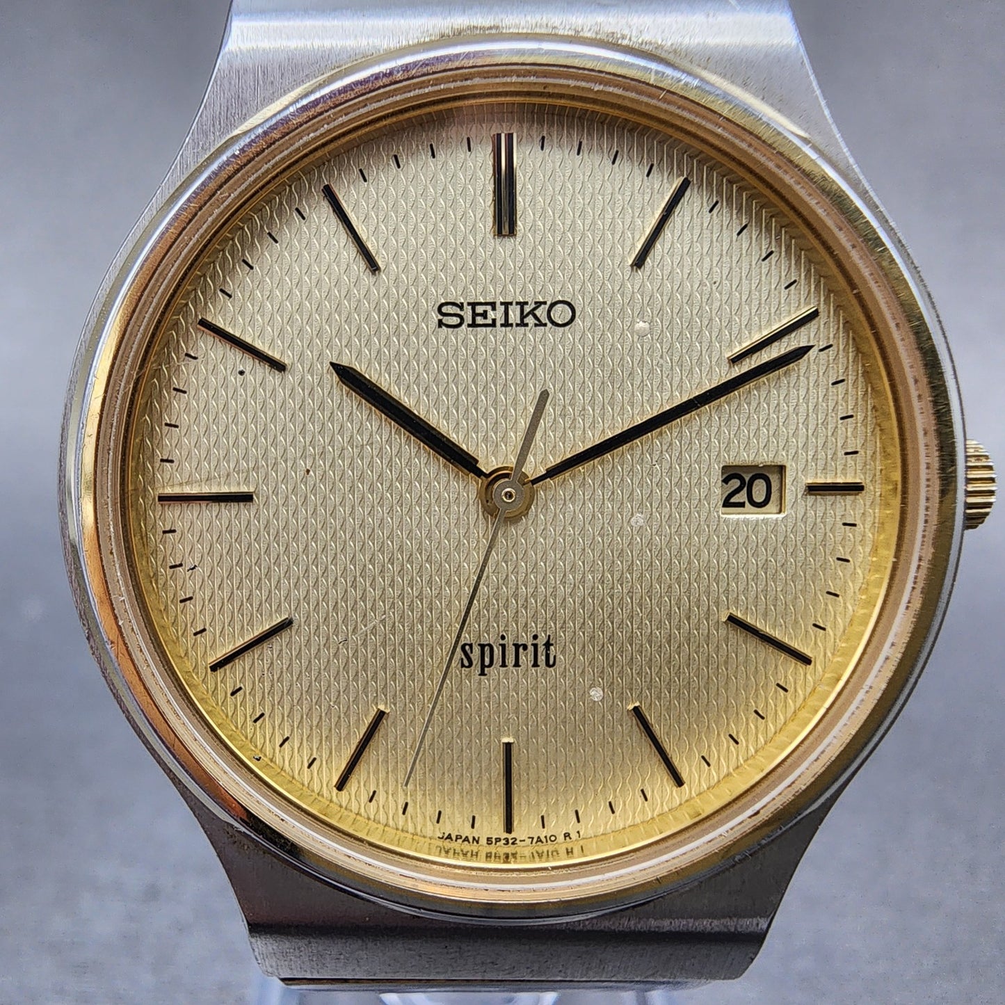 Seiko Spirit Watch Men 33mm Champagne Dial Two Tone Date 5p327a00 New Battery1
